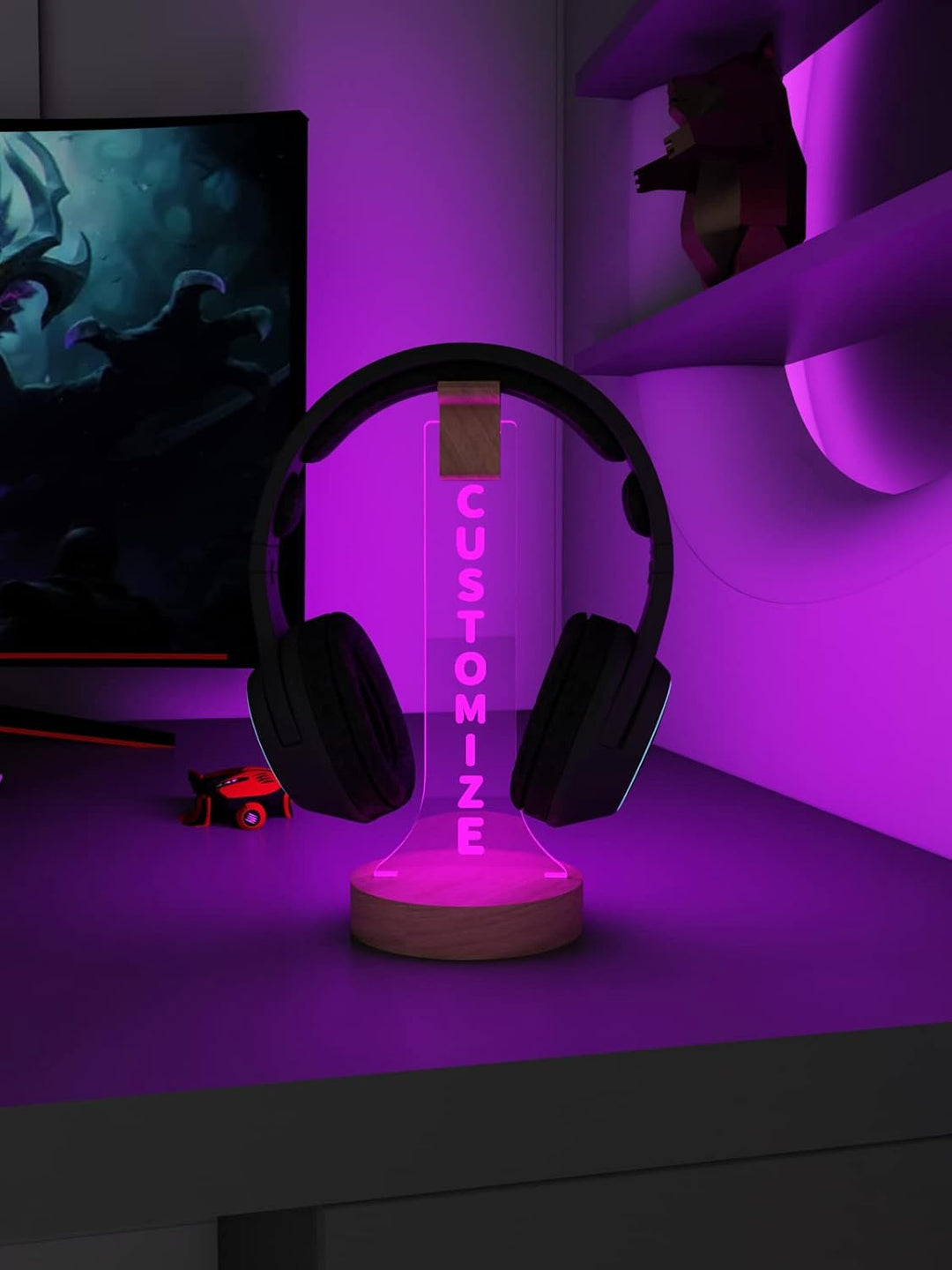 YuanDian personalisierte Licht bis Kopfhörer Stand für Schreibtisch, Gaming Headset Holzhalter RGB m