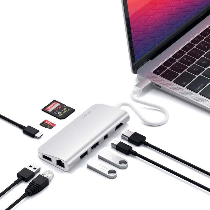 SATECHI Type-C Multimedia Adapter mit 4K HDMI, Mini DP, USB-C PD, Gigabit Ethernet, USB 3.0, Micro/S