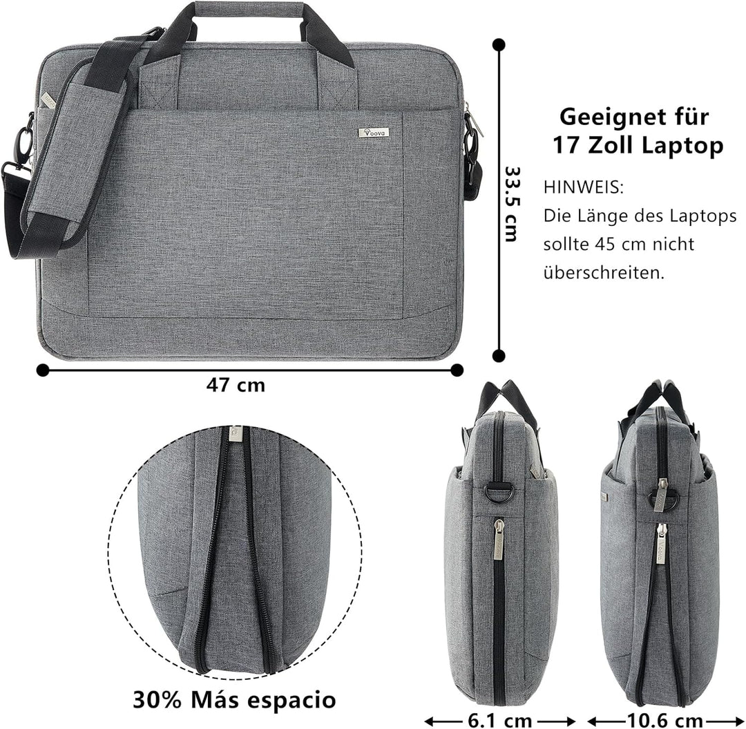 Voova grosse Laptoptasche für 17 17,3 17,4 Zoll Laptop, 30% mehr Kapazität, Innenfächer, dauerhaft v
