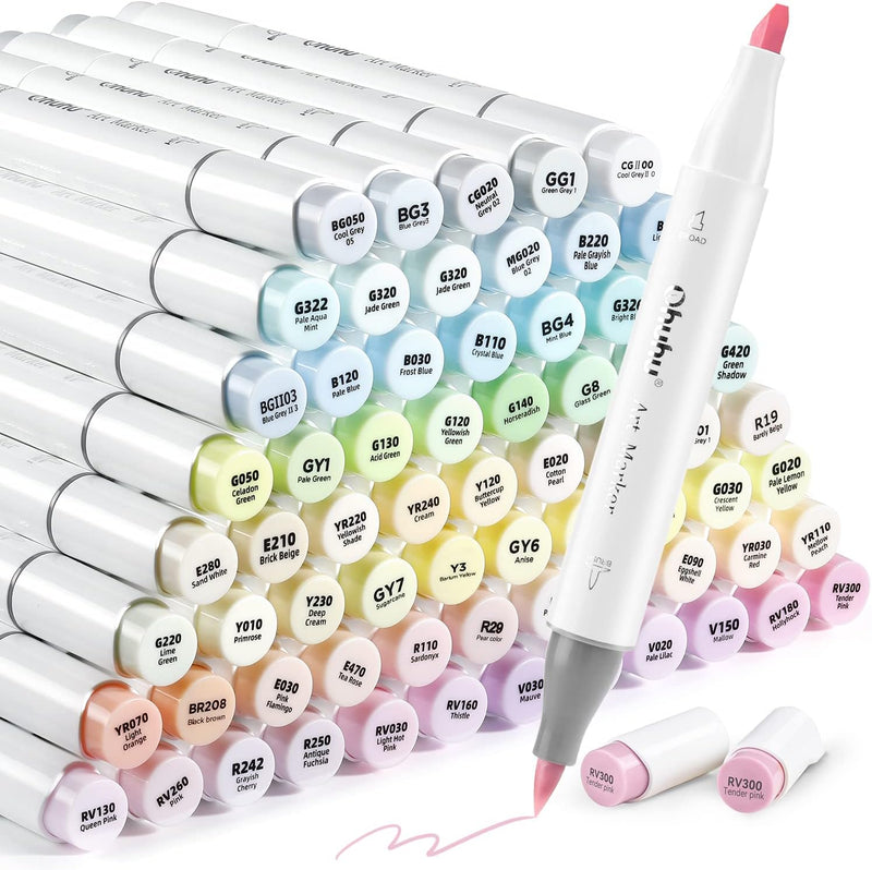 Ohuhu Marker Stifte Pastel mit 96 Farben, doppelseitige Farbspitze Brush Marker für Entwürfe und Com