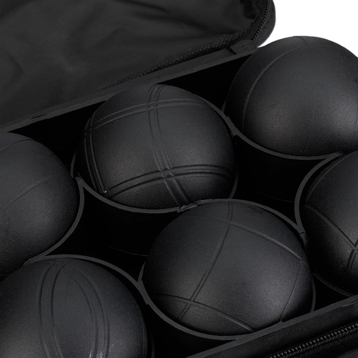 Relaxdays Boule Kugeln, 6 Metall-Kugeln, Set mit Zielkugel & Abstandsmesser, Tragetasche, Boccia Spi