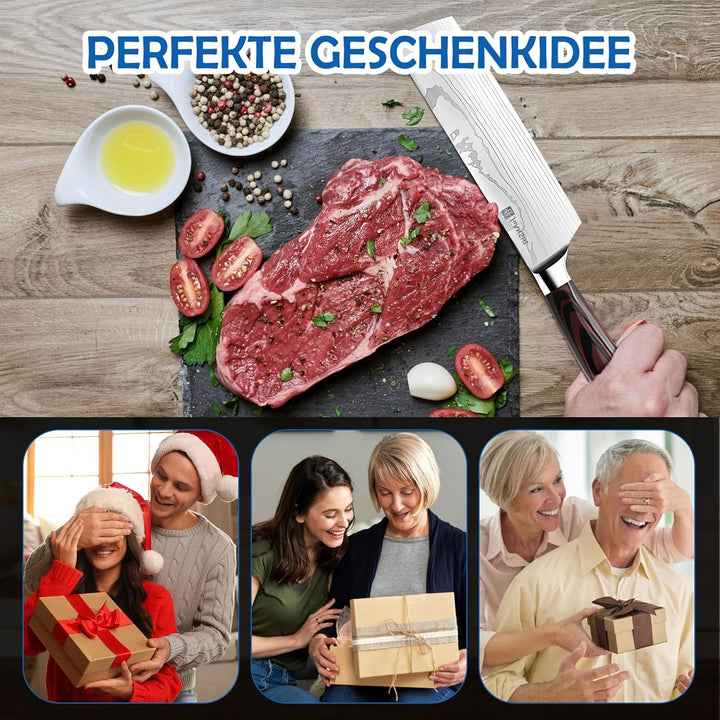 JUANSHI® Profi Nakiri Messer 18 cm klinge- Asiatisches Messer Hochwertiges Edelstahl-Küchenmesser mi