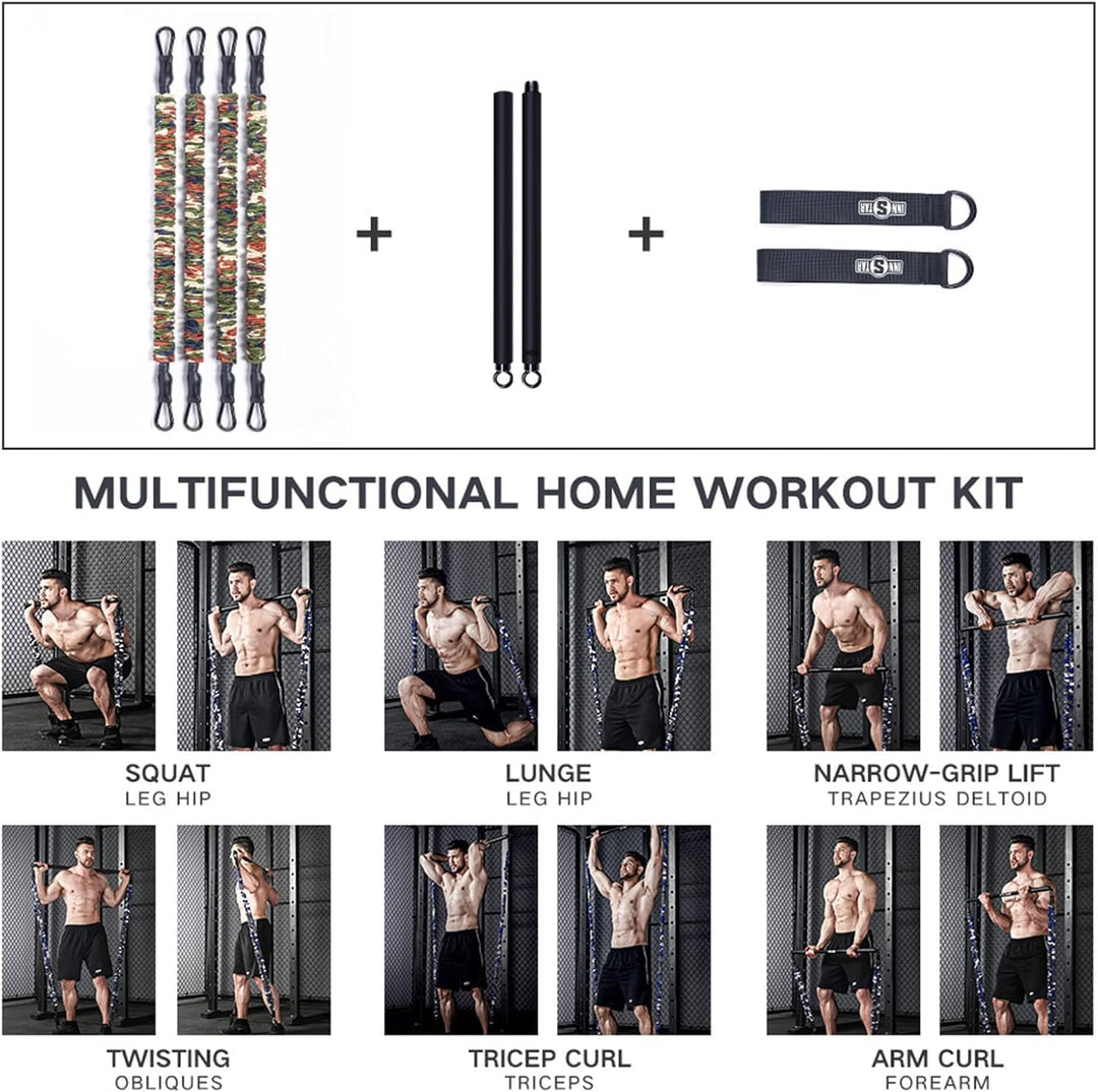INNSTAR Portable Home Gym 3.0 Set, Verstellbares Widerstandsband mit Stange und Kniebeugen-Bändern f