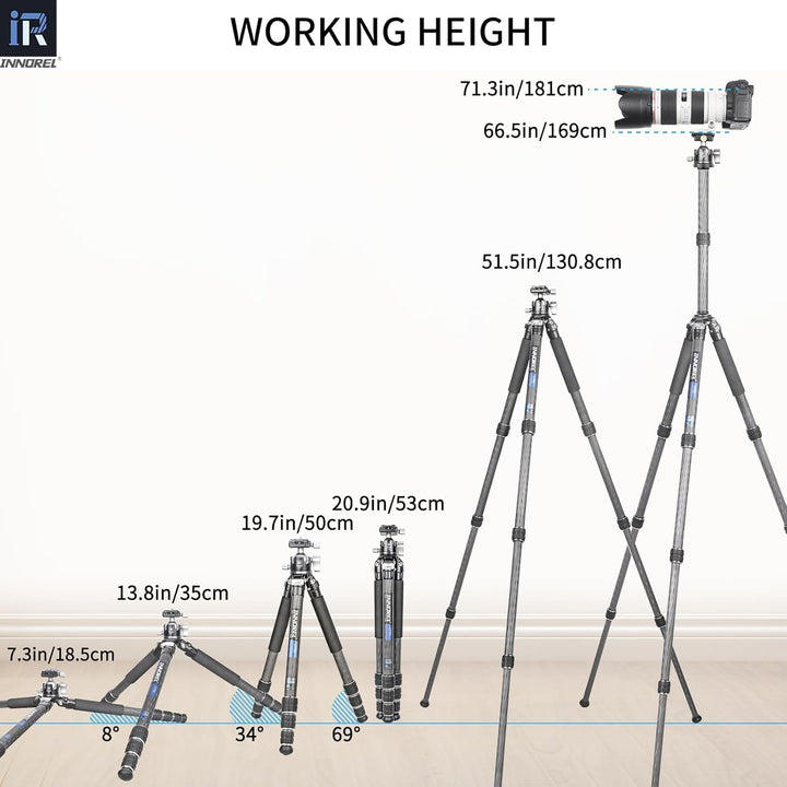 Kohlefaser-Stativ-INNOREL CT75C Professionelles Reisestativ für DSLR-Kamera Schwerlastständer 28mm R