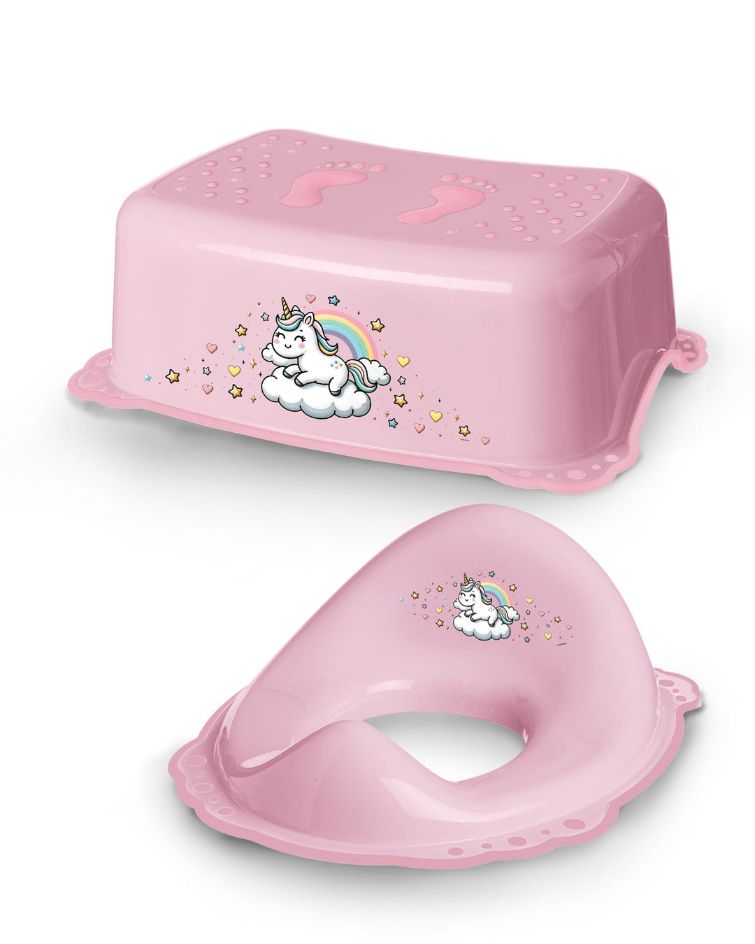 Toilettentrainer mit Treppe als Set Einhorn pink - Toilettensitz Kinder und Tritthocker Kinder - Toi