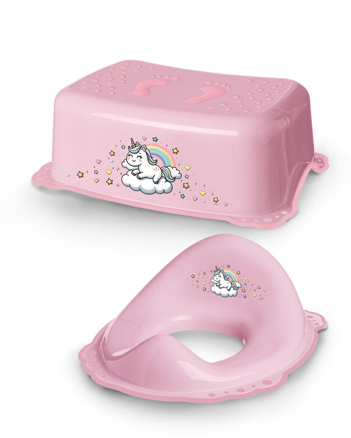 Toilettentrainer mit Treppe als Set Einhorn pink - Toilettensitz Kinder und Tritthocker Kinder - Toi