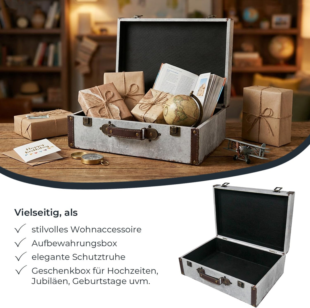 HMF VKO101 Vintage Koffer aus Holz | 38 x 26 x 13 cm | Gross | Deko Weltkarte 38 cm Weltkarte, 38 cm