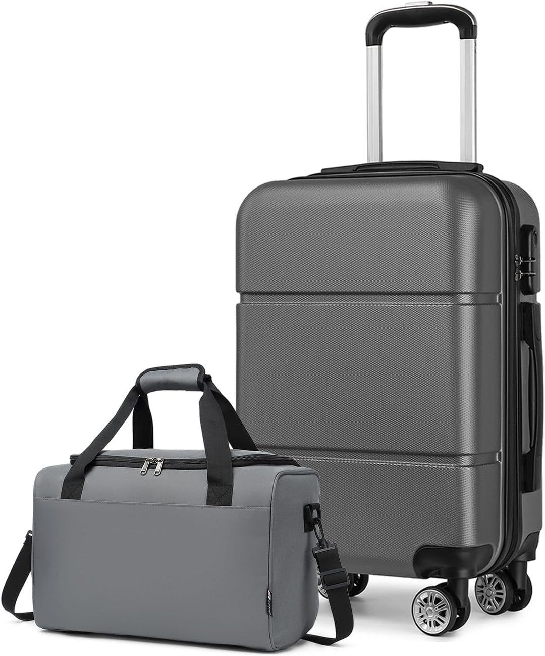 Kono Gepäck-Set, 2-teilig, Handgepäck, Kabinenkoffer, Hartschalen-Spinner-Räder mit Reisetasche, lei