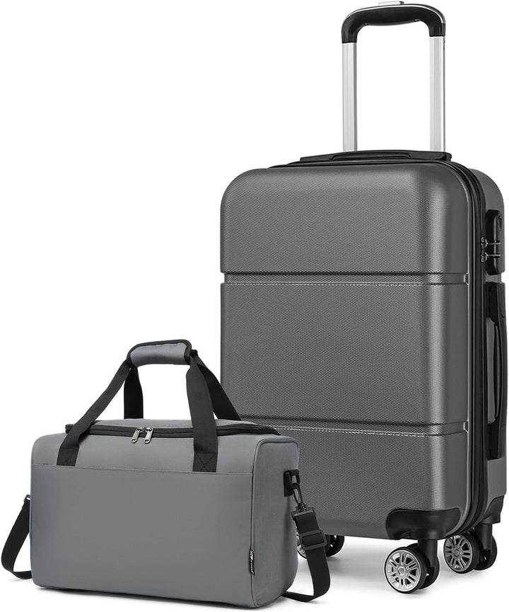Kono Gepäck-Set, 2-teilig, Handgepäck, Kabinenkoffer, Hartschalen-Spinner-Räder mit Reisetasche, lei