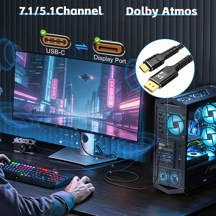 USB C-auf-Displayport-1.4-Kabel, bidirektionales Thunderbolt 3/4/5 auf DP, USB C-auf-DP-Kabel, unter
