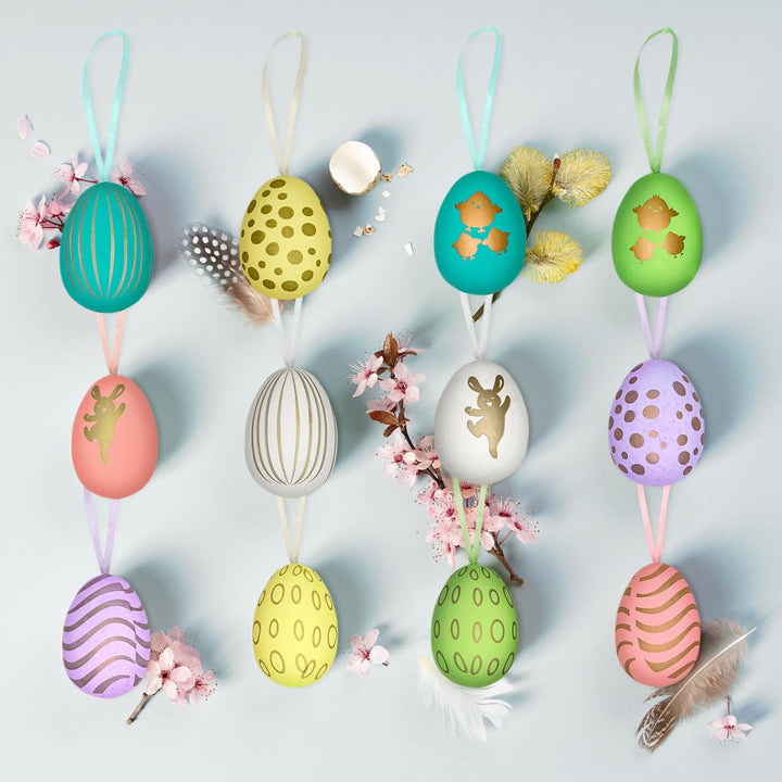 42x Ostereier zum Aufhängen, Bunte Ostereier Plastik, Osterdeko für Draussen,Easter Egg(6 cm * 4 cm)