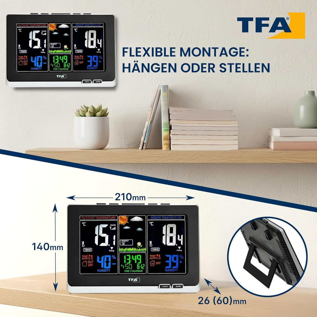 TFA Dostmann Spring Wetterstation, für Innen und Aussen, Funk Aussensensor misst Luftfeuchtigkeit, T