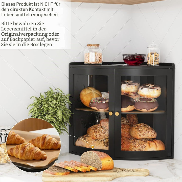 VEDECASA Bambus Eck-Brotkasten für die Küche Doppelstöckiger Brotkasten mit grossem Stauraum und tra