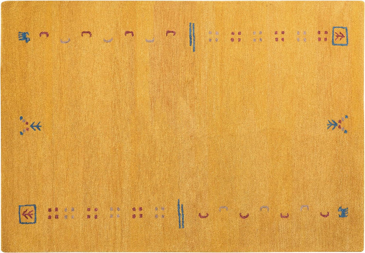 Gabbeh Teppich gelb aus Wolle 160x230 cm Hochflor mit Muster weich handgetuftet Akalan