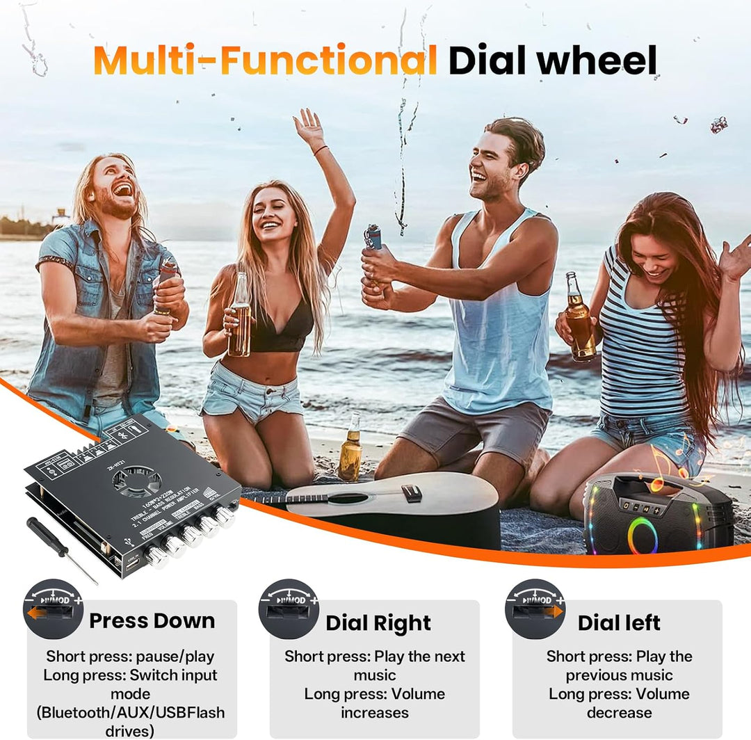 ZK-HT21 HiFi Verstärker mit Bluetooth Mini Stereo-Audioverstärker 2.1 Kanal 160W x 2 + 220W Stereo M