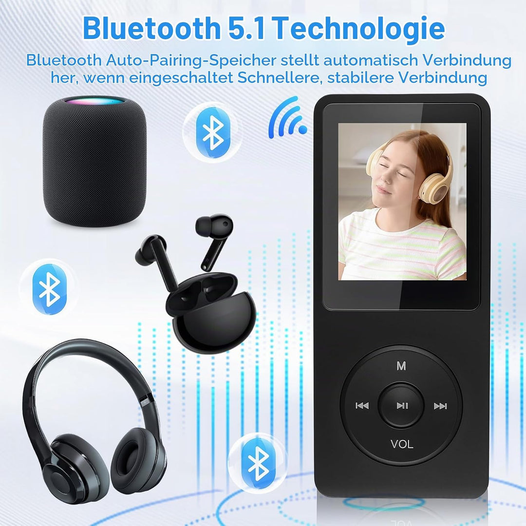 64GB MP3 Player Bluetooth 5.3, Musikplayer mit Lautsprecher &amp; HD-Klang, HiFi-Sound Verlustfreier Aud