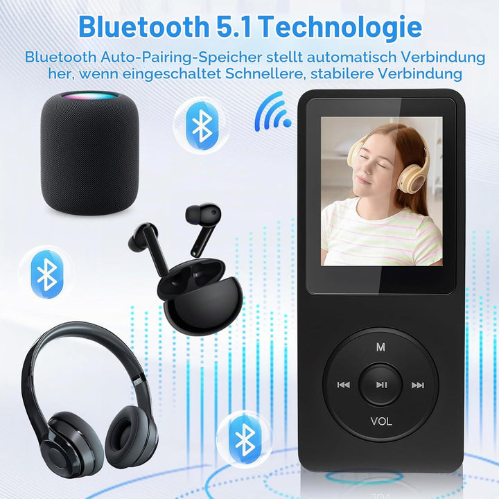 64GB MP3 Player Bluetooth 5.3, Musikplayer mit Lautsprecher &amp; HD-Klang, HiFi-Sound Verlustfreier Aud