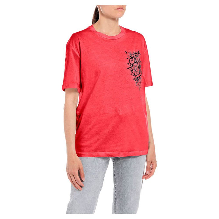 Replay Damen T-Shirt Kurzarm mit Schlangen Print M Cherry 353, M Cherry 353