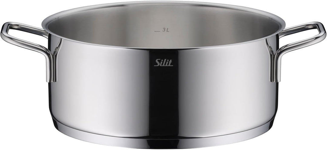 Silit Extra Cook, Bratentopf 24 cm mit Glasdeckel, Innenskalierung, breiter Schüttrand, hochwertiger