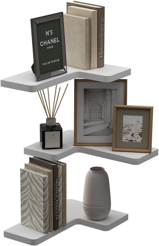 Vicco Eckregal Curva, Bücherregal, Weiss, 40.5 x 2.5 cm 3er Set, Weiß