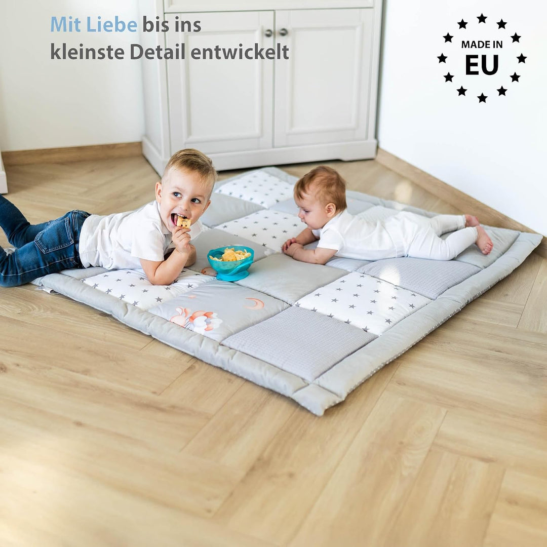 Baby Krabbeldecke 100x100 cm Velvet - Spielmatte Patchwork Spielmatte gepolstert Bodenmatte Dicke Ba