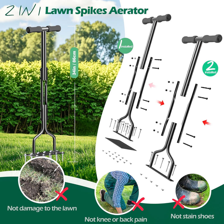 SUNEOWALY Rasenlüfter, Aerifizierer für Rasen, 2-in-1 Rasenbelüfter Rasenspecht für Verdichtete Böde