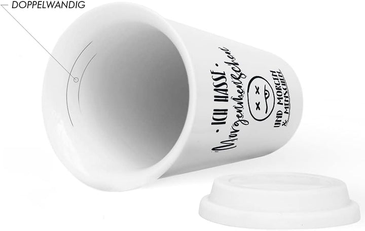 JUNIWORDS To-Go Becher mit Deckel, Ich hasse Morgenmenschen und Morgen & Menschen