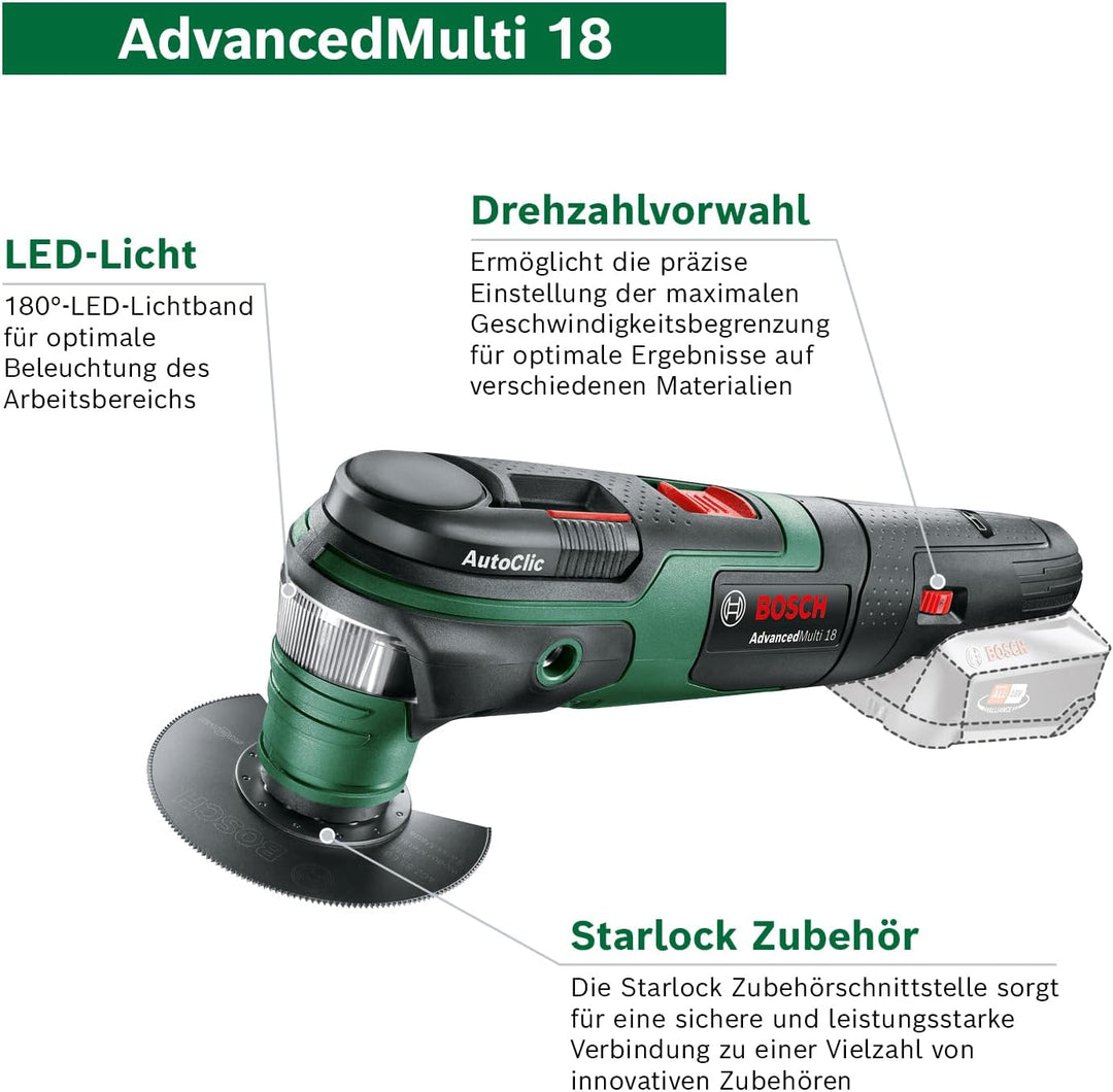 Bosch Home and Garden Bosch Akku Multifunktionswerkzeug AdvancedMulti 18 (ohne Akku, 18 Volt System,