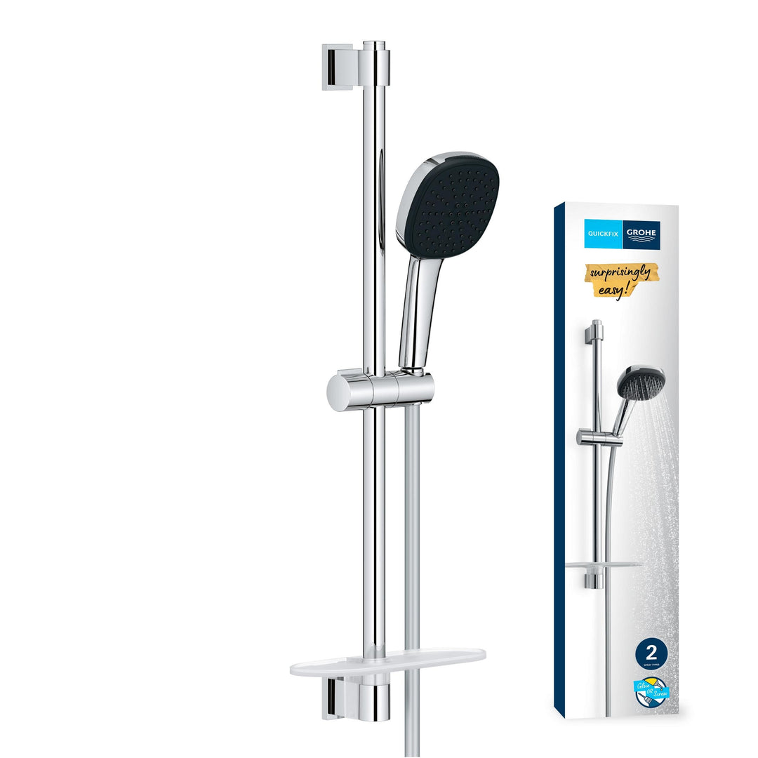 GROHE Vitalio 110, Duschset mit Ablage, 14l pro Min (Duschstangenset mit: Duschkopf 2 Strahlarten, 1