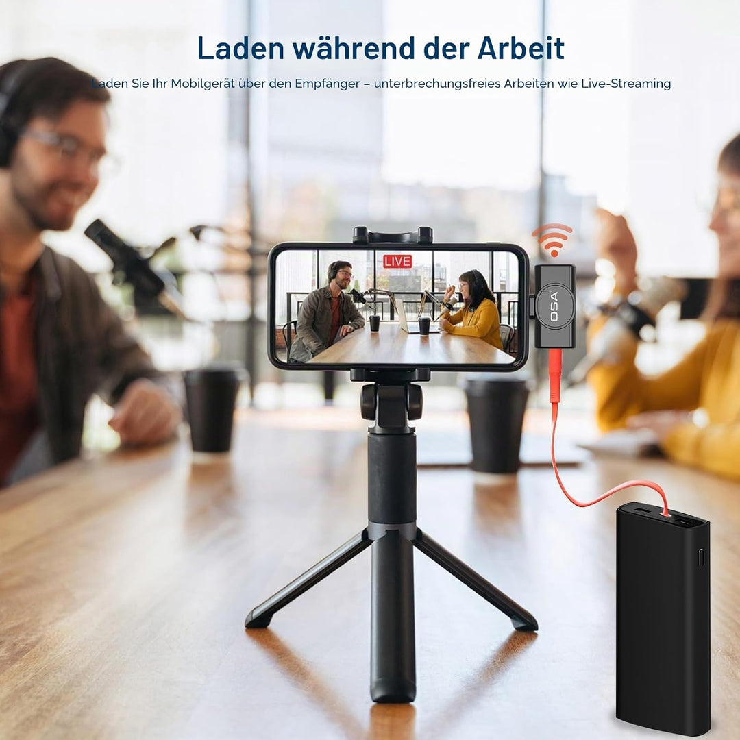 OSA Lavalier Mikrofon Wireless für iPhone15/16 und Android, Mini Ansteckmikrofon kabellos Mikrofon m