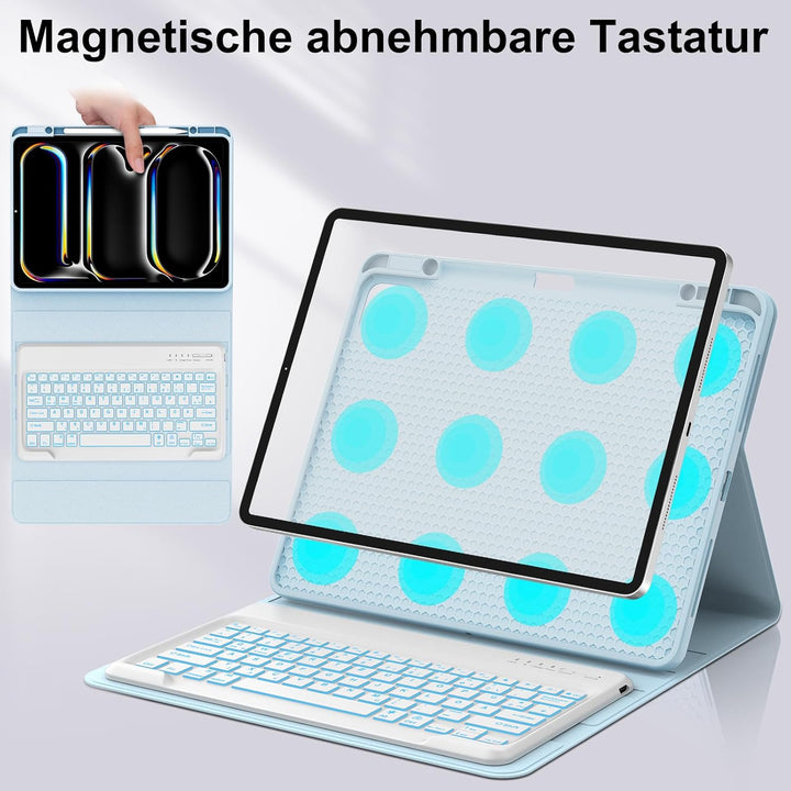 Tastatur für iPad Pro 13 Zoll M4 2024 Beleuchtete Tastatur Magnetisch Abnehmbarer Schutzhülle mit Bl
