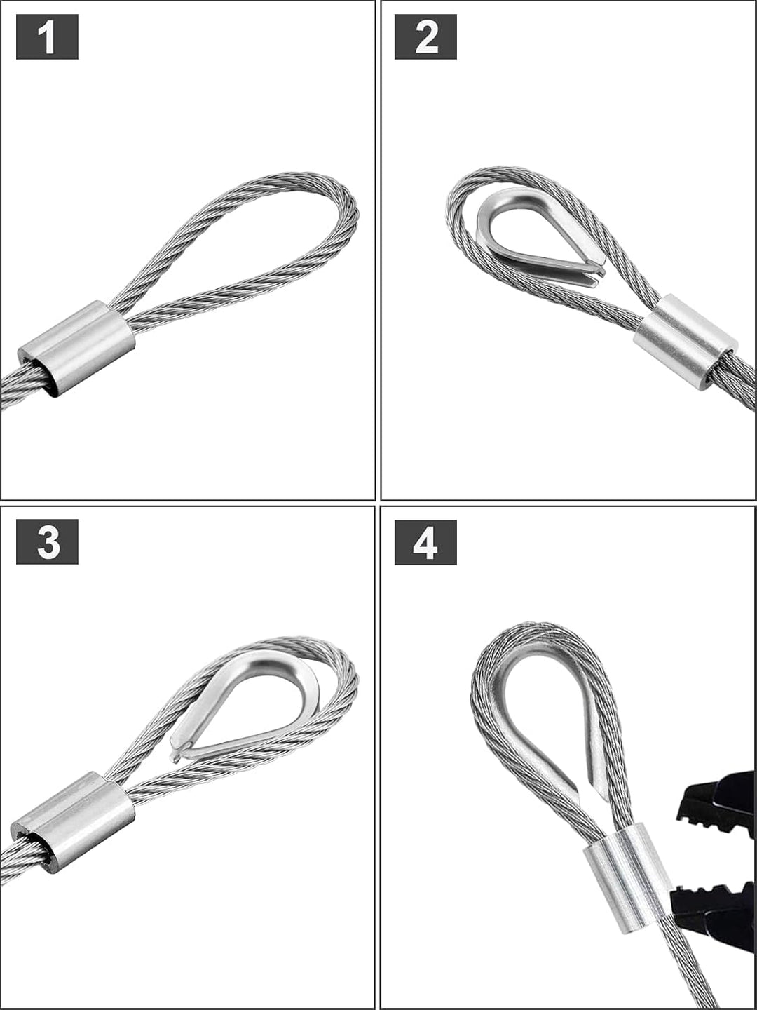 TooTaci 3mm Edelstahl Drahtseil 10M - Stahlseil mit M3 Drahtseilkausche & Aluminium-Crimphülsen – Id