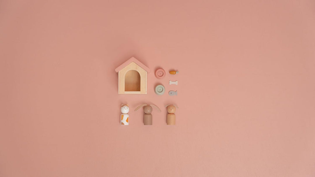 Little Dutch 7120 FSC Holz Puppenhaus Zusatz Spielset 9-teilig - Haustiere
