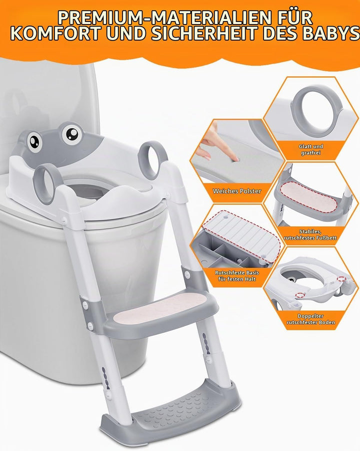Toilettensitz Kinder mit Treppe, WC Sitz Kinder für Jungen und Mädchen, Höhenverstellbar und Klappba