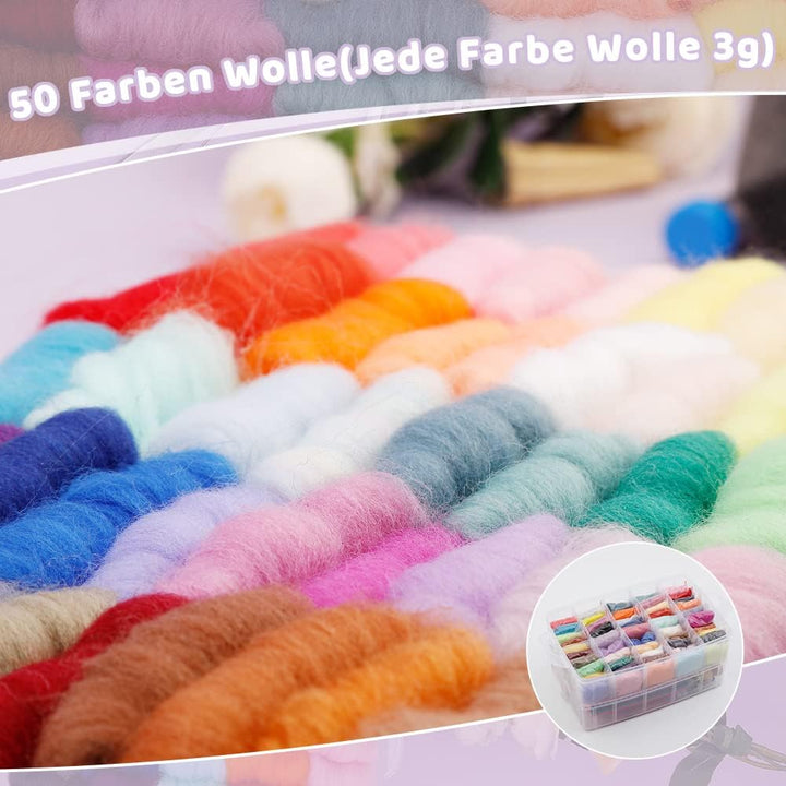 Ruasol Nadelfilz-Set, komplettes Nadelfilz-Werkzeug und Zubehör mit Filzwolle 50 Farben, Nadelfilz-S