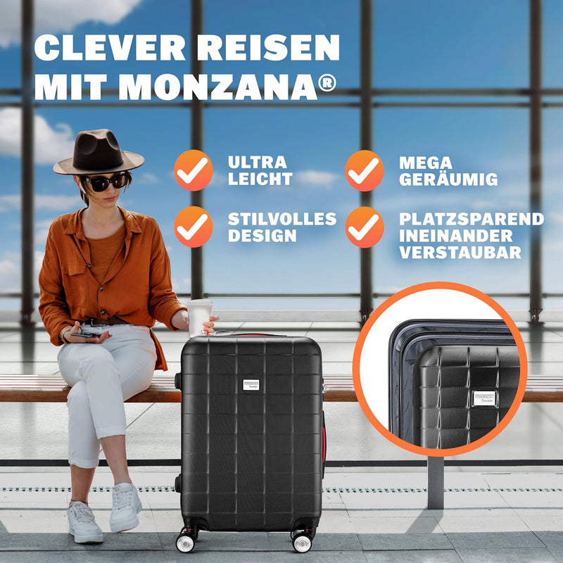 Monzana Exopack 3er Set Koffer | Schwarz M, L, XL | TSA Schloss, Gel-Griff | Reisekoffer Rollkoffer