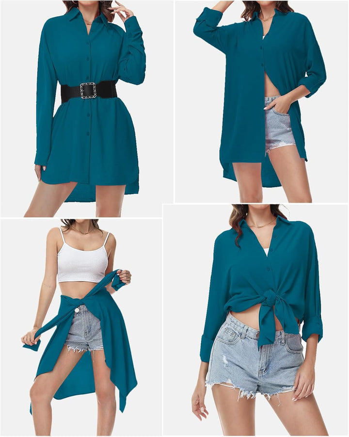 Tanmolo Damen Bluse V-Ausschnitt Hemdbluse Langarm Lässiges Hemd zum Knöpfen Langarmshirt Casual Obe