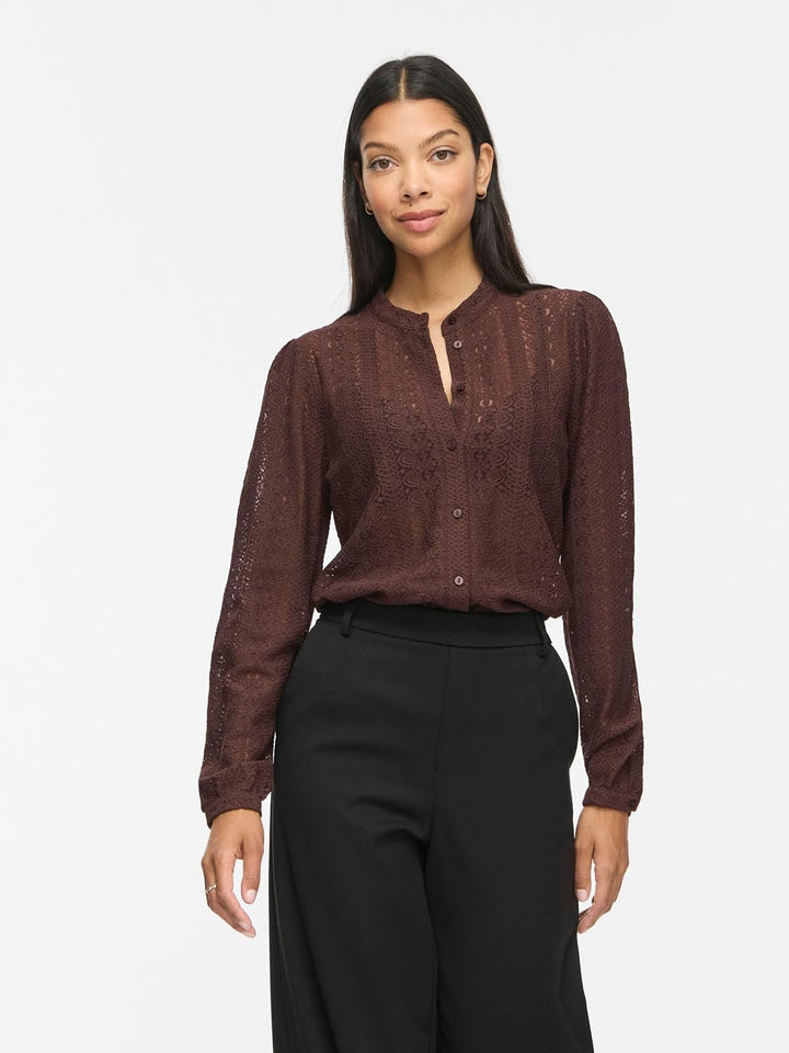 Vila Female Hemd VICHIKKA Spitzen XS Coffee Bean, XS Coffee Bean
