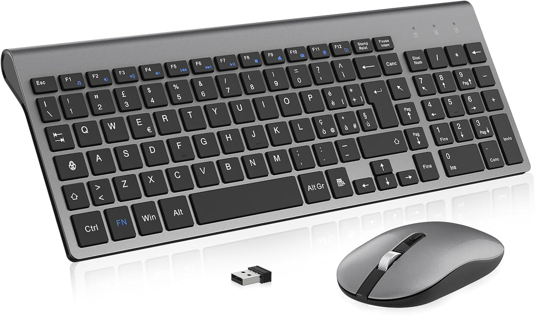 cimetech Kabellose Tastatur und Maus, italienisches QWERTY-Layout, Full-Size 2,4 GHz kabellose Maus