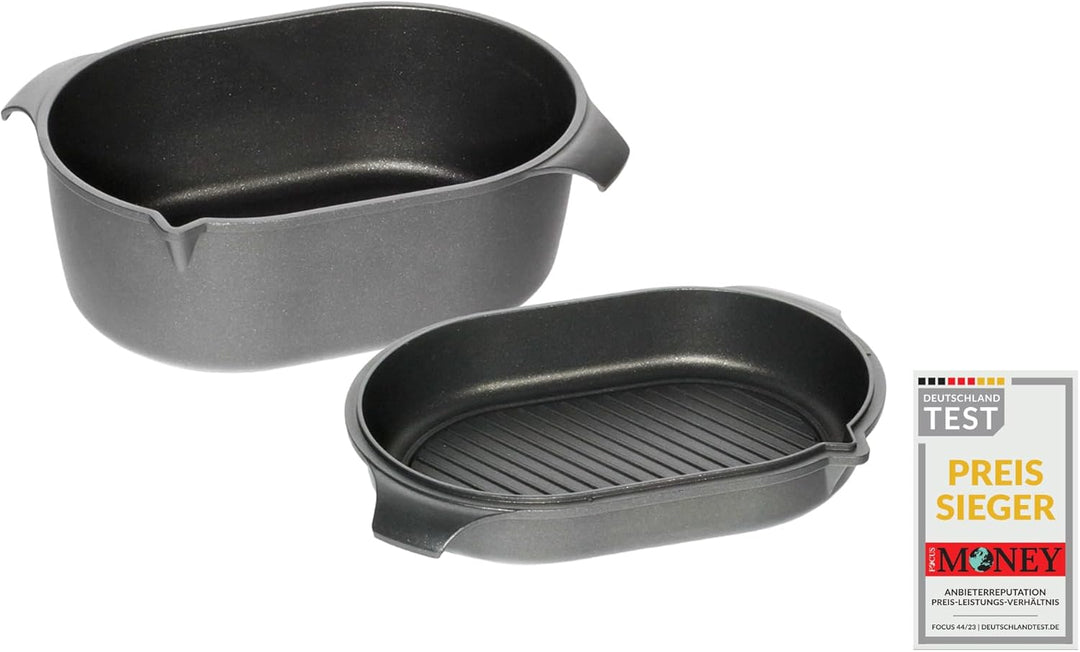 AMT Gastroguss Klaus grillt German Oven Set, grosse Ausführung, 42x28 cm, German Oven Bräter/German