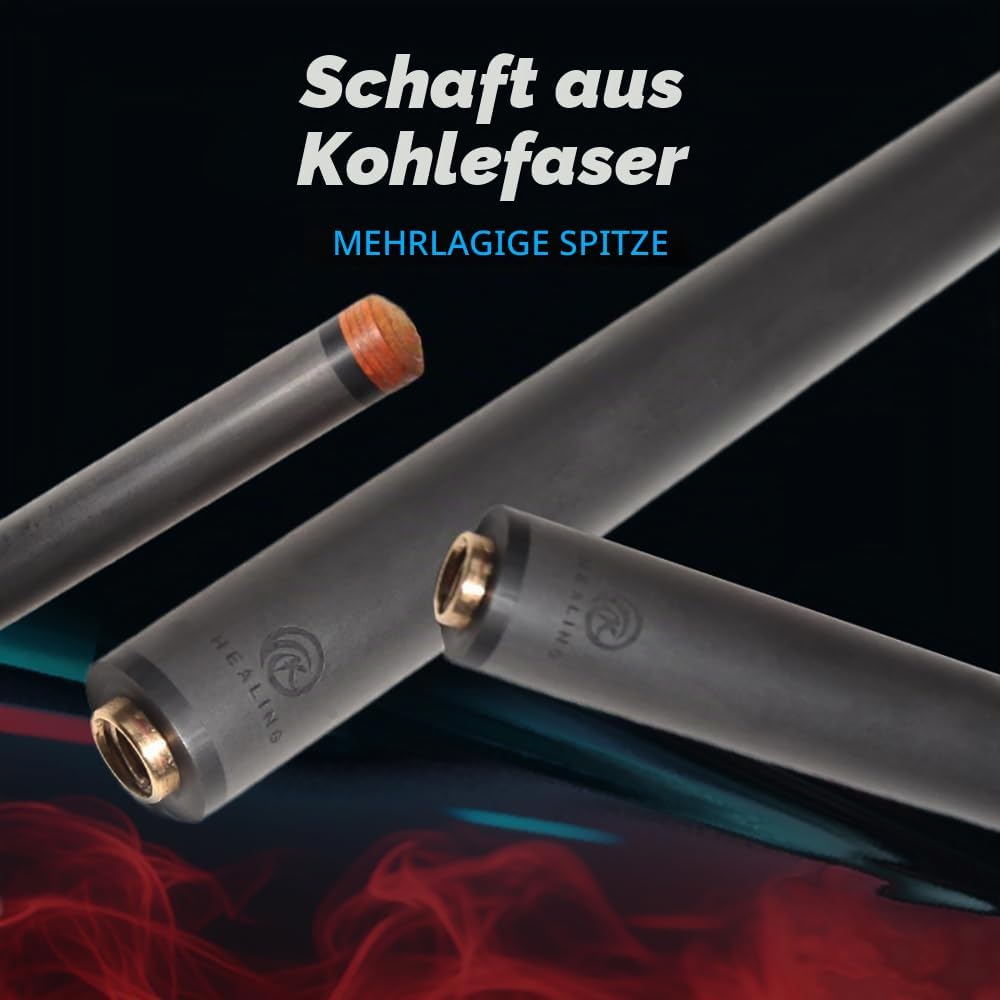 OKHEALING Billardqueue, 58 Zoll, 19 oz, 1/2 Dichtung Carbon Fiber Pool Cube Stick, 12,4 mm (Play Cue