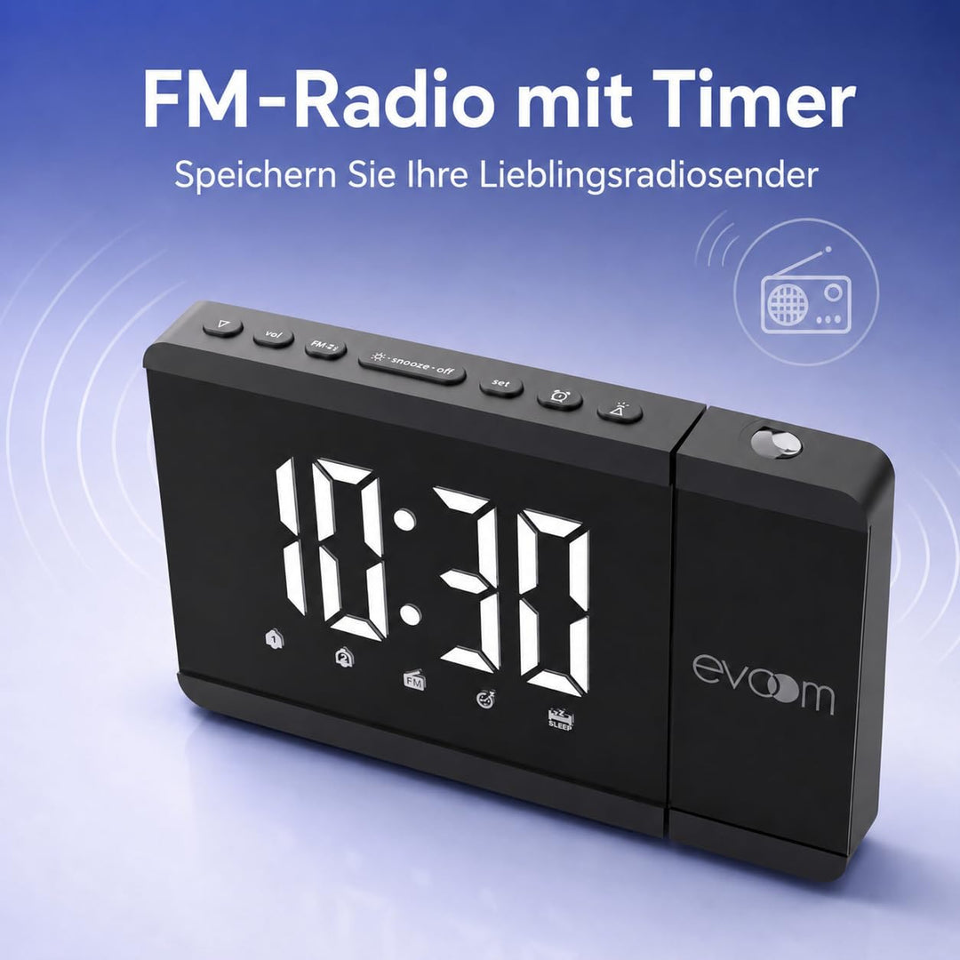 Slim UP EV304571 – Projektorwecker + 1 USB-Port – Lichtprojektion drehbar, 2 programmierbare Alarme,