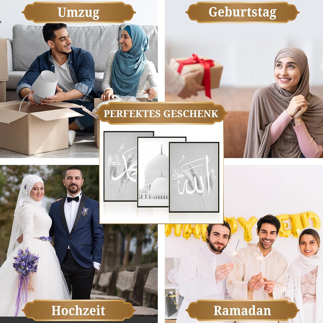 HAVA Artwork Grey Mosque Poster Set, Islamische Poster, Islamische Bilder, Islamische Dekoration, Is