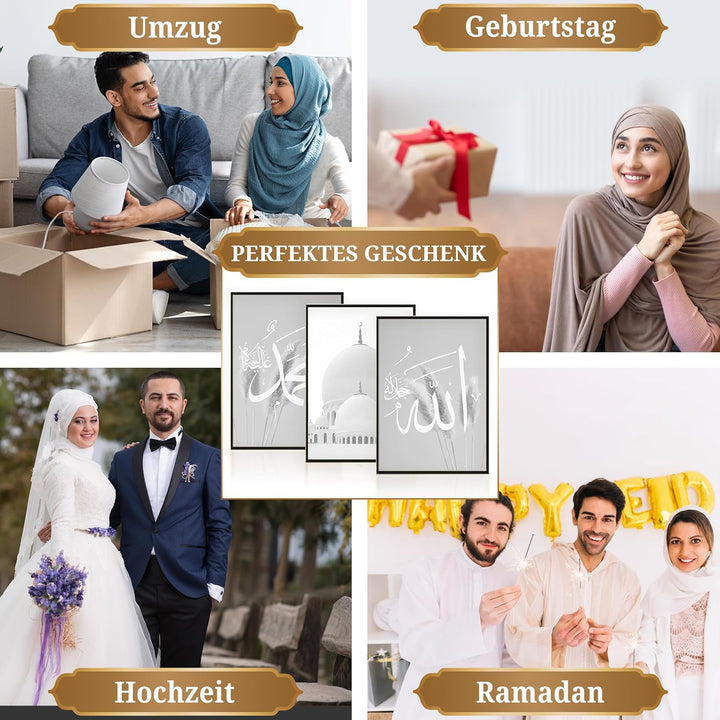 HAVA Artwork Grey Mosque Poster Set, Islamische Poster, Islamische Bilder, Islamische Dekoration, Is