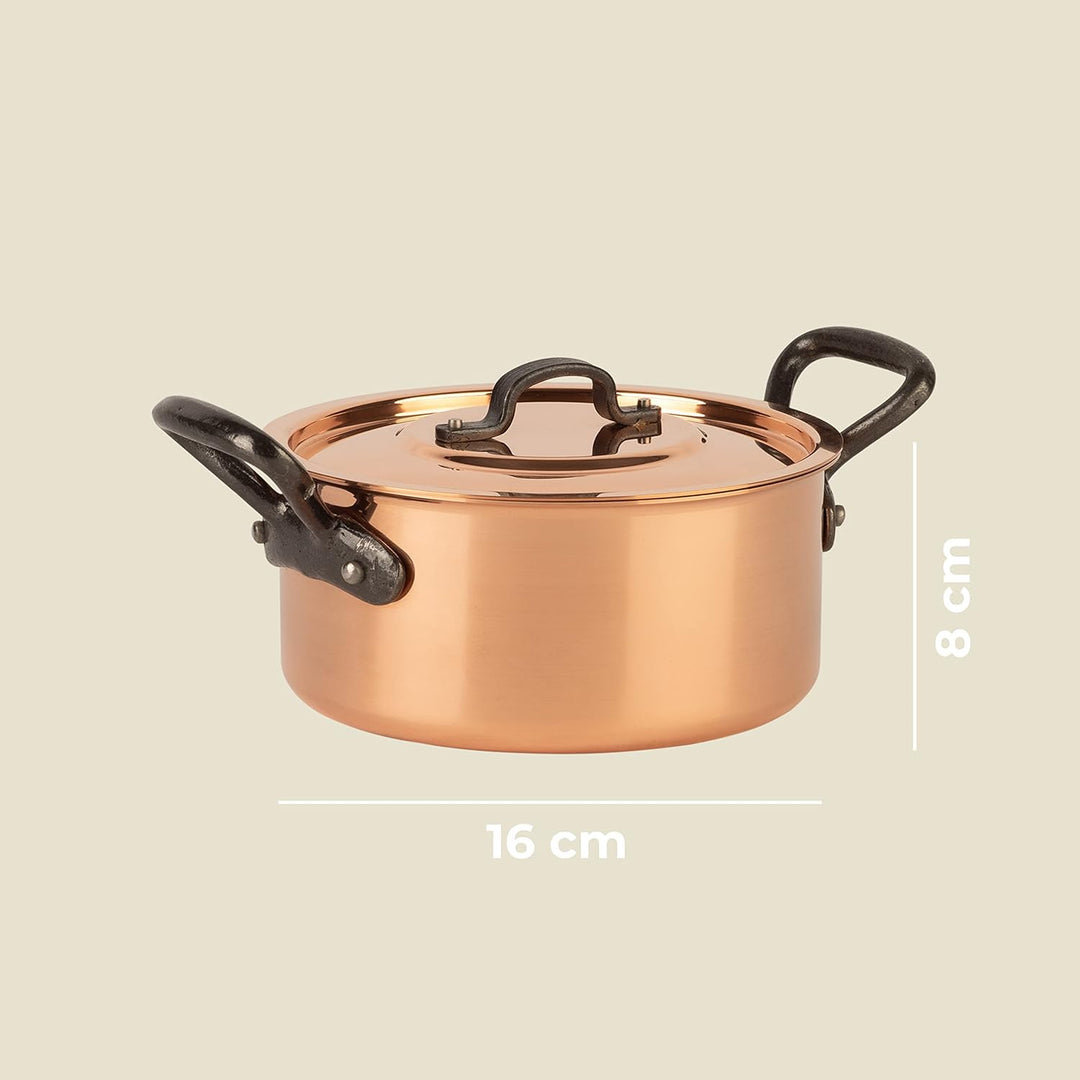 Cuisine Romefort | Kupfertopf verzinnt mit Gusseisengriff und Deckel Ø 16 cm | traditioneller Schmor