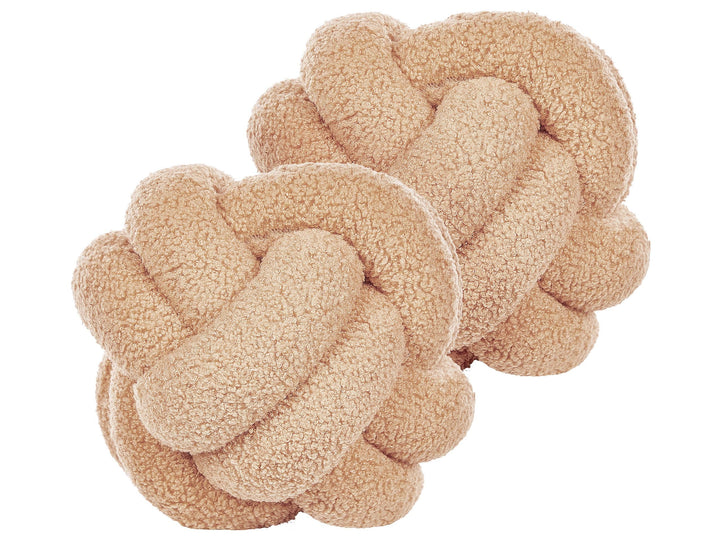 Set aus 2 modernen Boucle Deko Knoten Kissen Beige 19 x 19 cm Malni