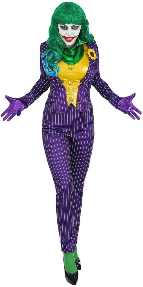 Mad Joker Damen Kostüm Jackett Weste Hose Bluse Handschuhe, Grösse:M