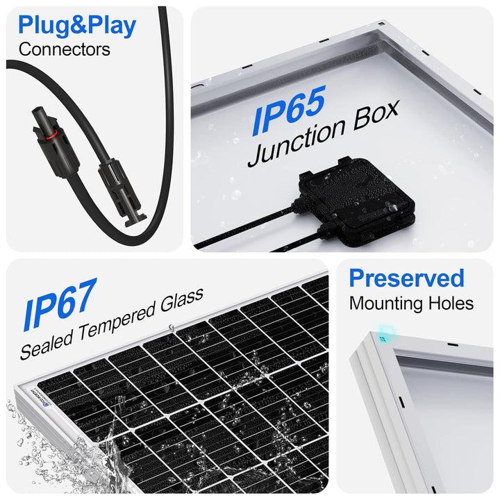 ECO-WORTHY Monokristallines Solarmodul, 170W Solarpanel 12V Ideal zum Laden von 12V Batterien für Wo