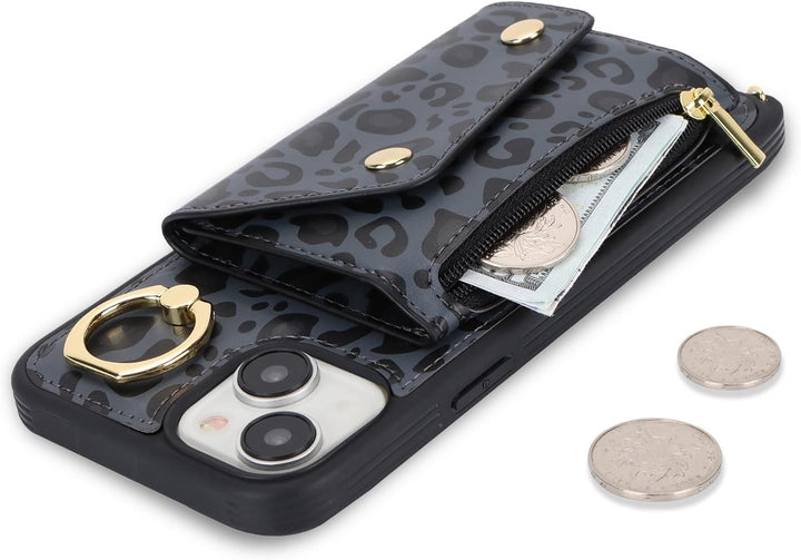 Lipvina Hülle für iPhone 15 Hülle mit Band Kartenhalter handyhülle Hülle für iPhone 15 mit Reissvers