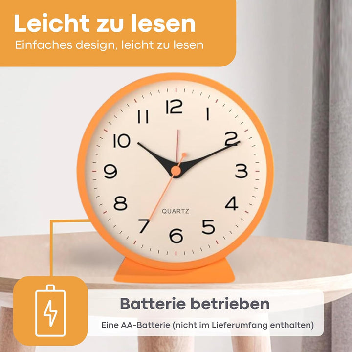 Tyme Wecker Analog, Ohne Ticken, Analog Tischuhr Nachttischuhr Alarmwecker, Modischer Runder Metall